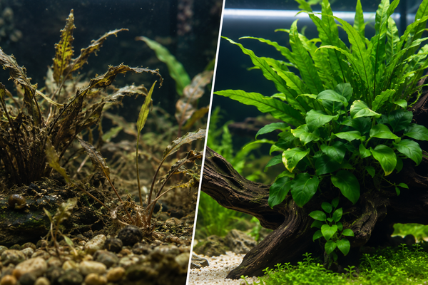Dead melting aquatic plant vs healthy low light beginner aquarium plants