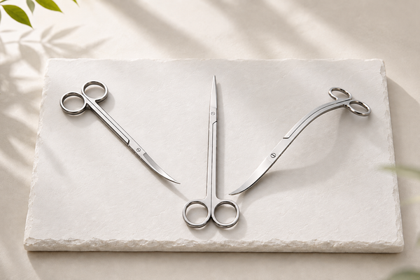 Aquascaping scissors comparison featuring professional stainless steel straight, curved, and wave aquatic plant trimming tools.