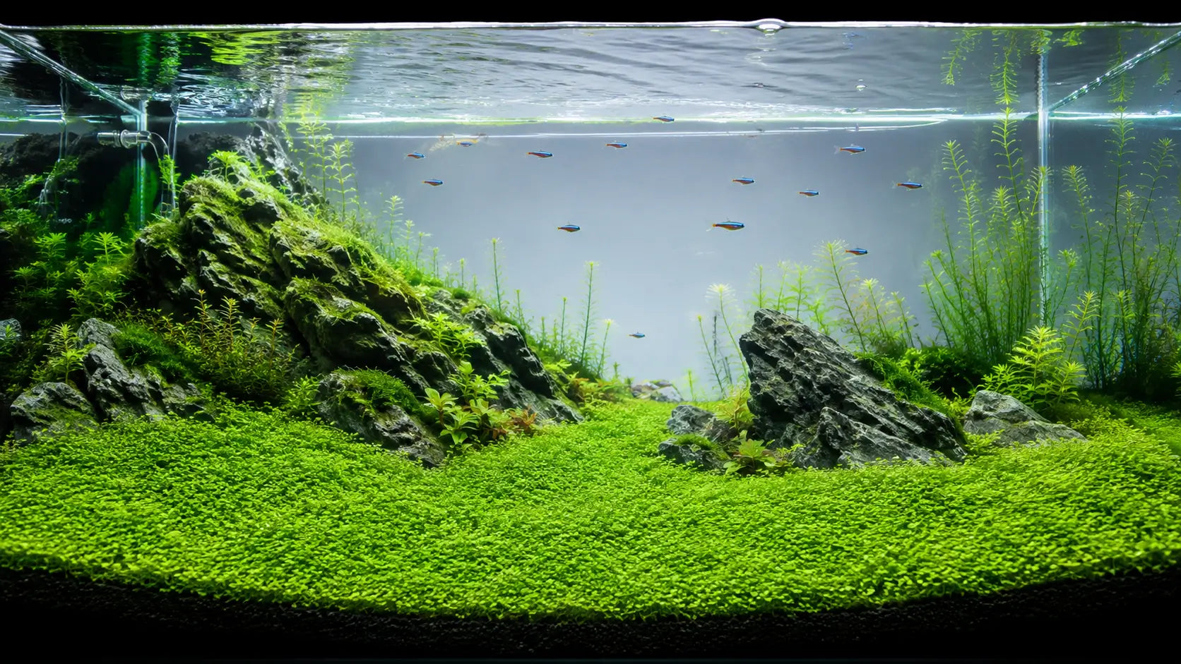 A thriving, fully carpeted planted aquarium demonstrating the explosive growth possible when using the best aquarium substrate and active aquasoil.