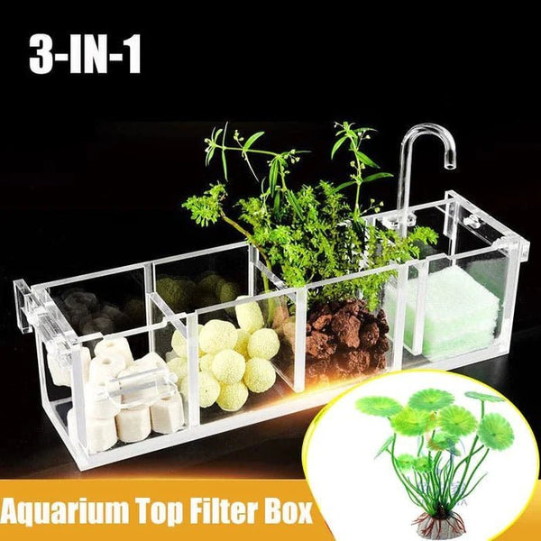 3-in-1 Transparent Acrylic Aquarium Filter Box External Hanging Water Purifier