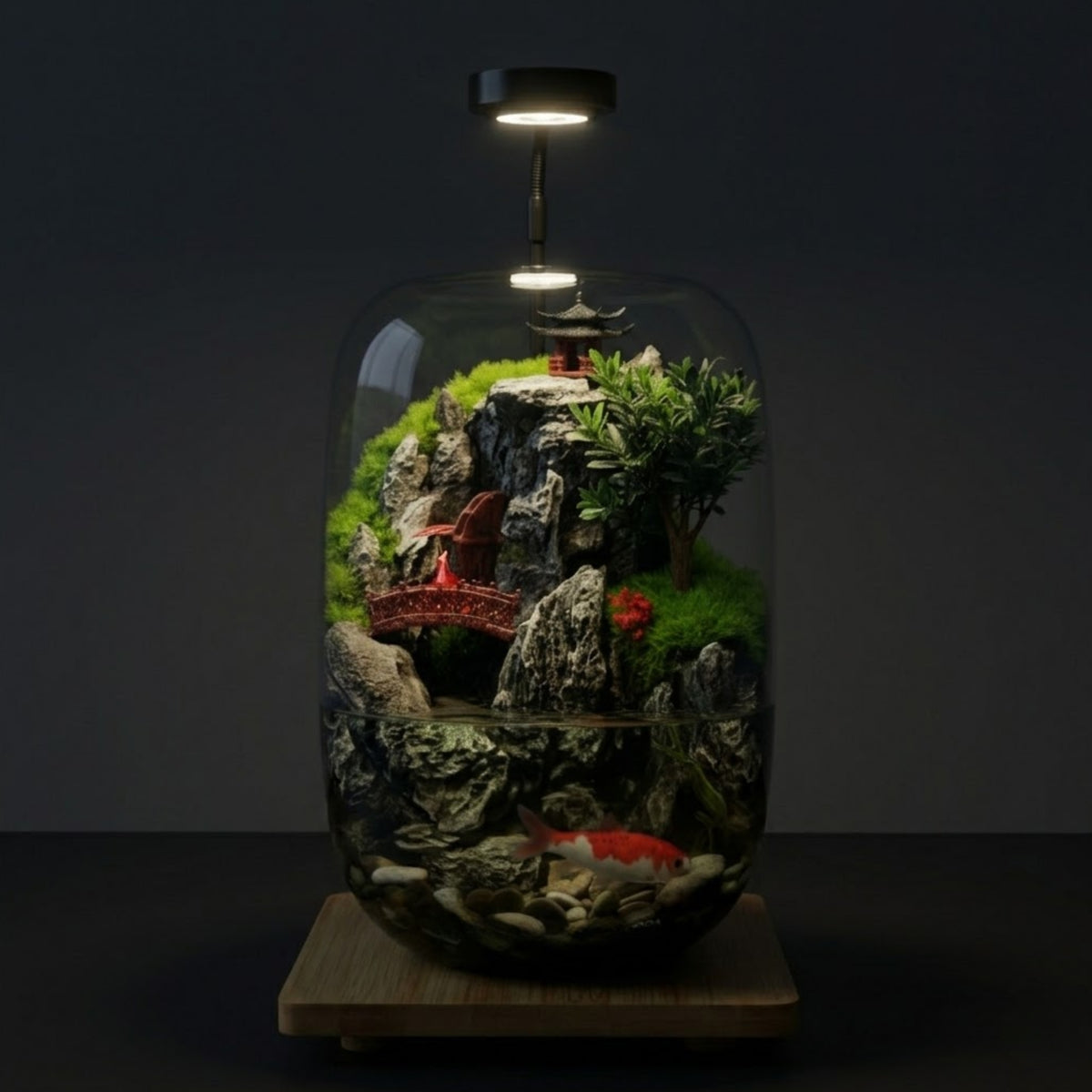 Serenity Zen Garden Desktop Aquarium - Miniature Asian Landscape Terrarium | Self-Sustaining Glass Ecosystem