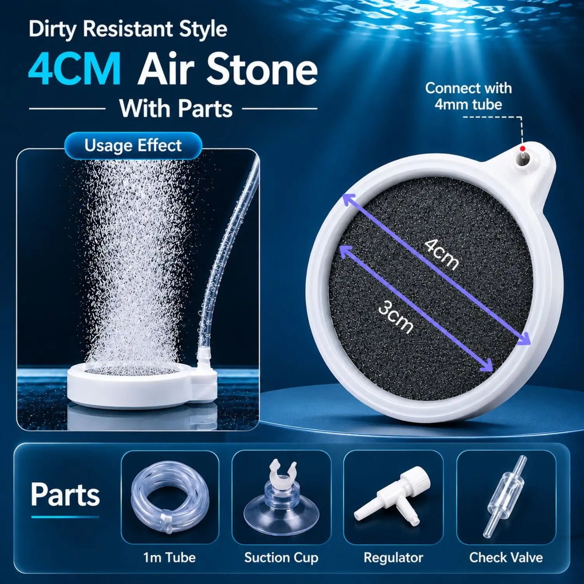 Aquarium Air Stone 35/50/80mm — Fish Tank Oxygen Aerator Diffuser