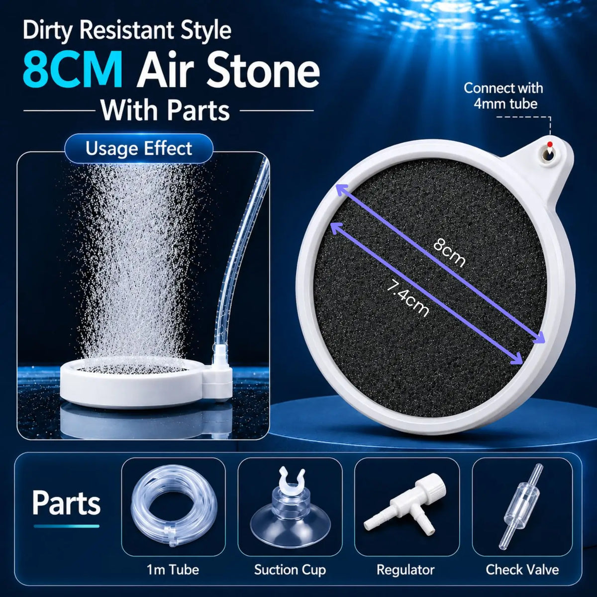 Aquarium Air Stone 35/50/80mm — Fish Tank Oxygen Aerator Diffuser