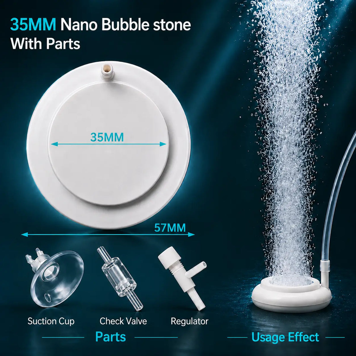 Aquarium Air Stone 35/50/80mm — Fish Tank Oxygen Aerator Diffuser
