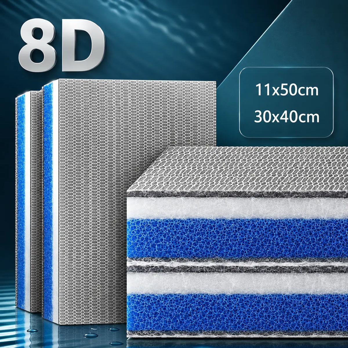 Aquarium Filter Cotton 8D 30x40cm — High-Density Sponge Filter Pad