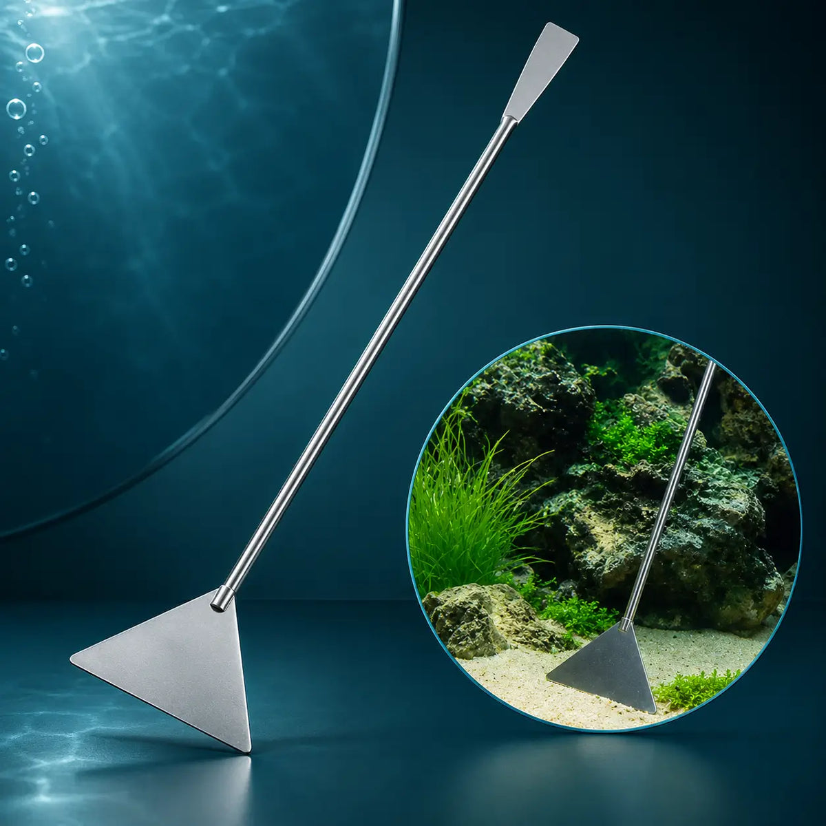 Aquarium Flat Sand Shovel — Stainless Steel Aquascaping Substrate Tool