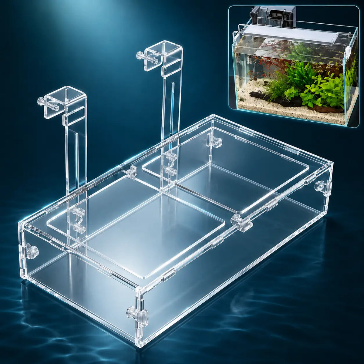Aquarium Shrimp Feeder & Breeding Isolation Box — Clear Acrylic