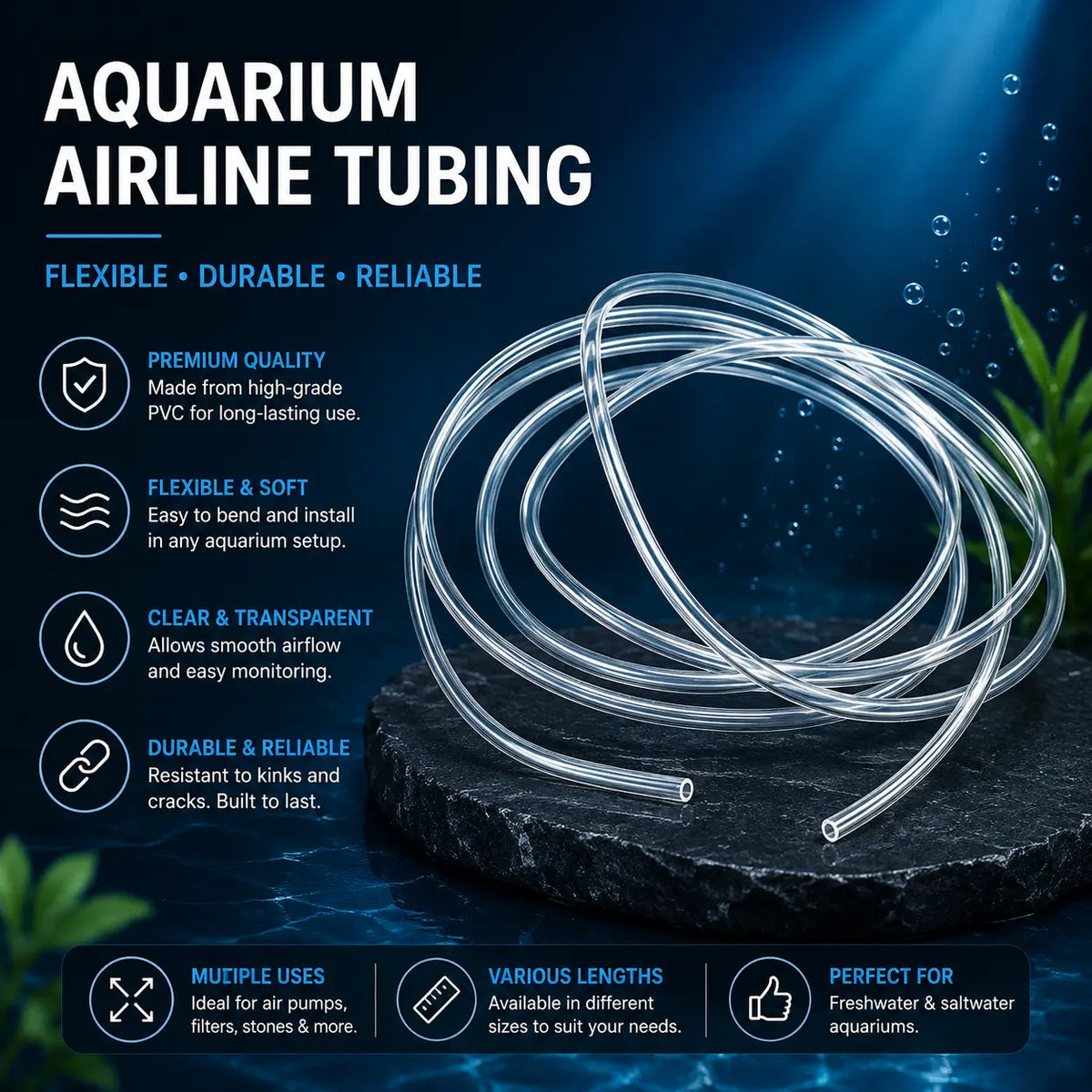 CO2 Proof Tubing 4x6mm, 2m & 5m — Clear Hose for Planted Aquarium
