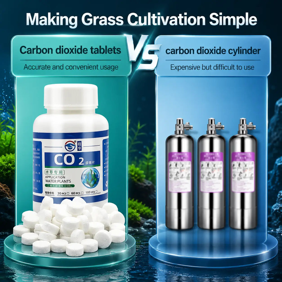 CO2 Tablets for Aquarium Plants 60pcs — Carbon Dioxide for Fish Tank