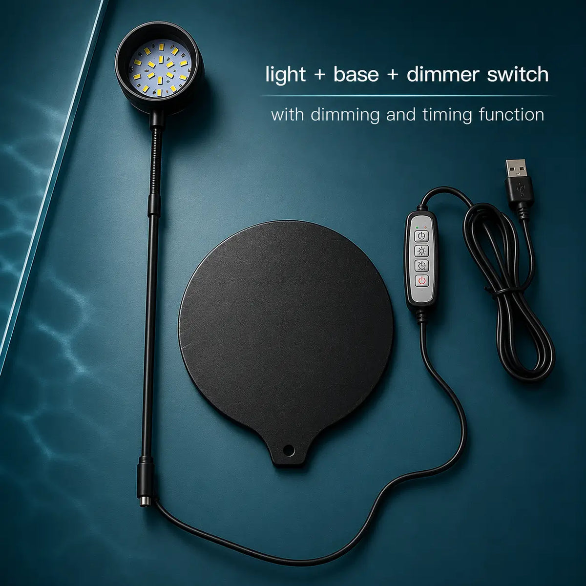 Dimmable LED Aquarium Light with Timer & USB Plug — Black