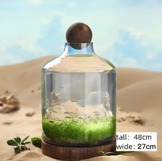 Close-up of Drifting Bottle Aquatic Grass Tank showing live aquatic grass and clear water inside bottle