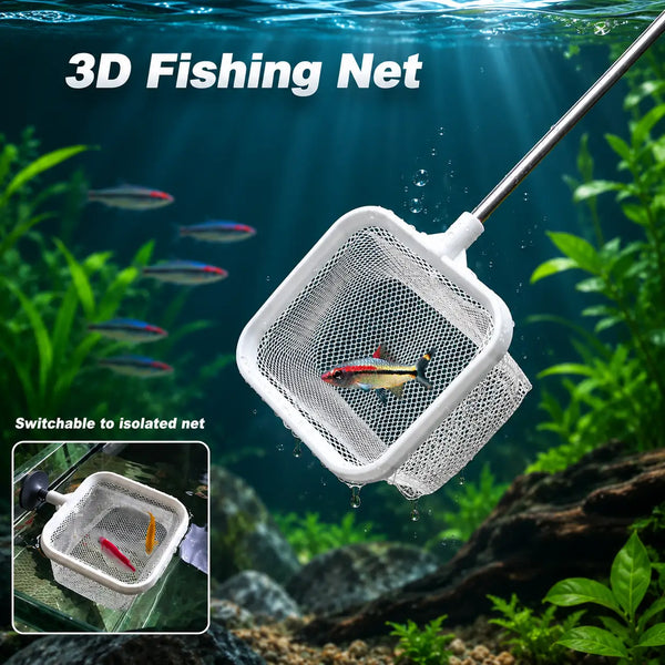 Extendable Square Aquarium Fish Net with Suction Cup