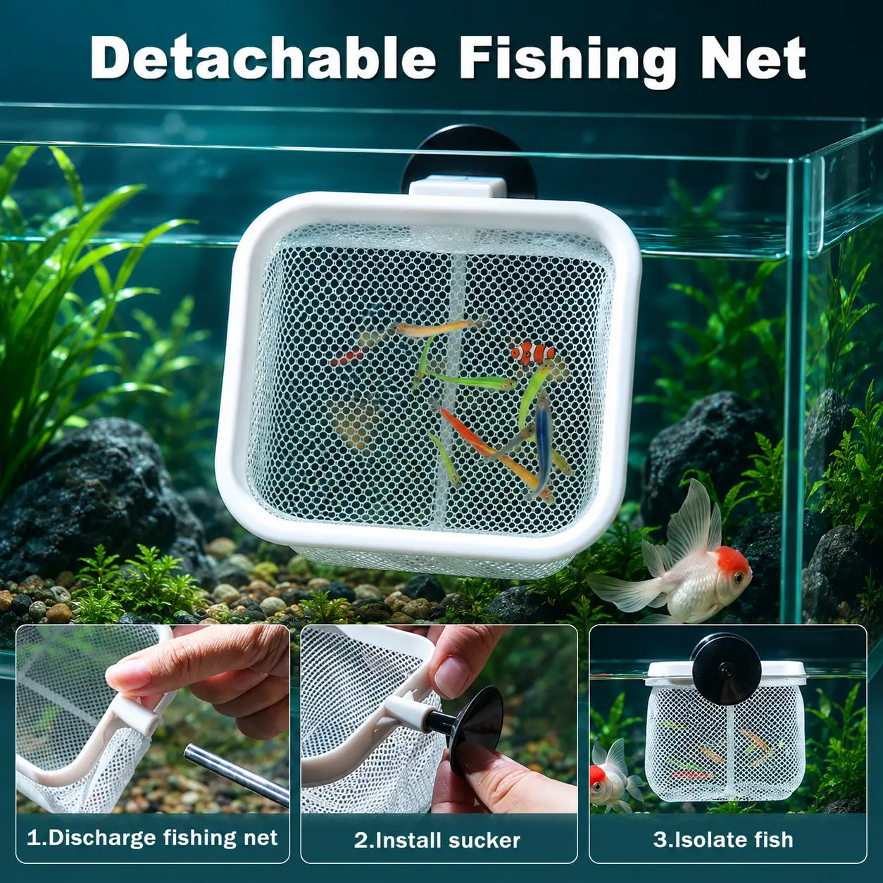 Extendable Square Aquarium Fish Net with Suction Cup – PlantedPro