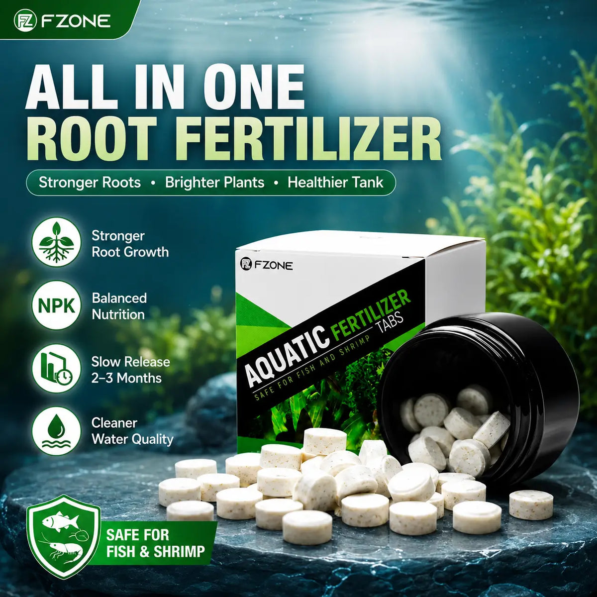 FZONE Aquarium Root Tabs — All-in-One Slow-Release Plant Fertilizer (56 Tabs)