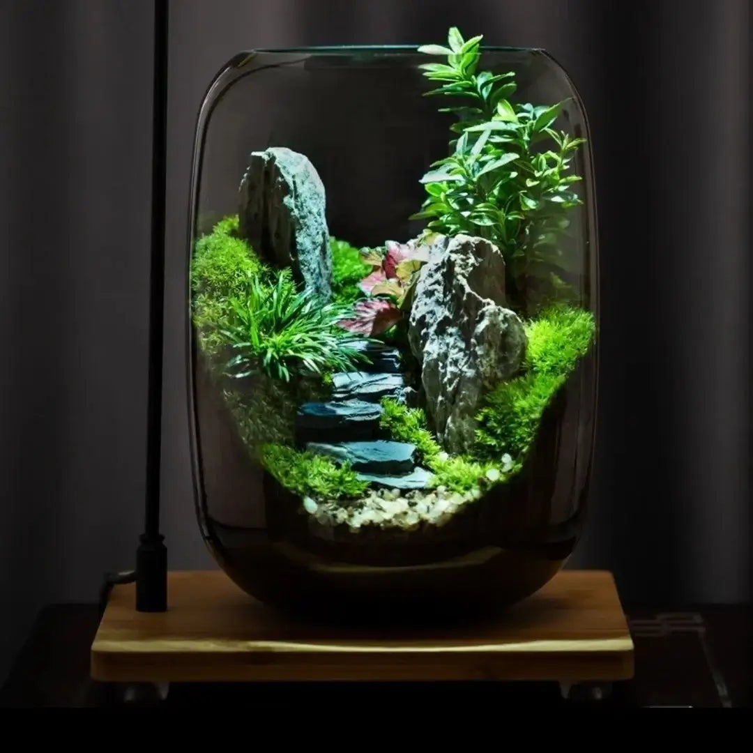 Green Mountain Microlandscape lit view showing ambient lighting effect on moss and decoration