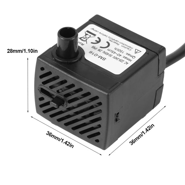 2W Submersible Water Pump with LED Light, Silent for Aquariums & Fountains