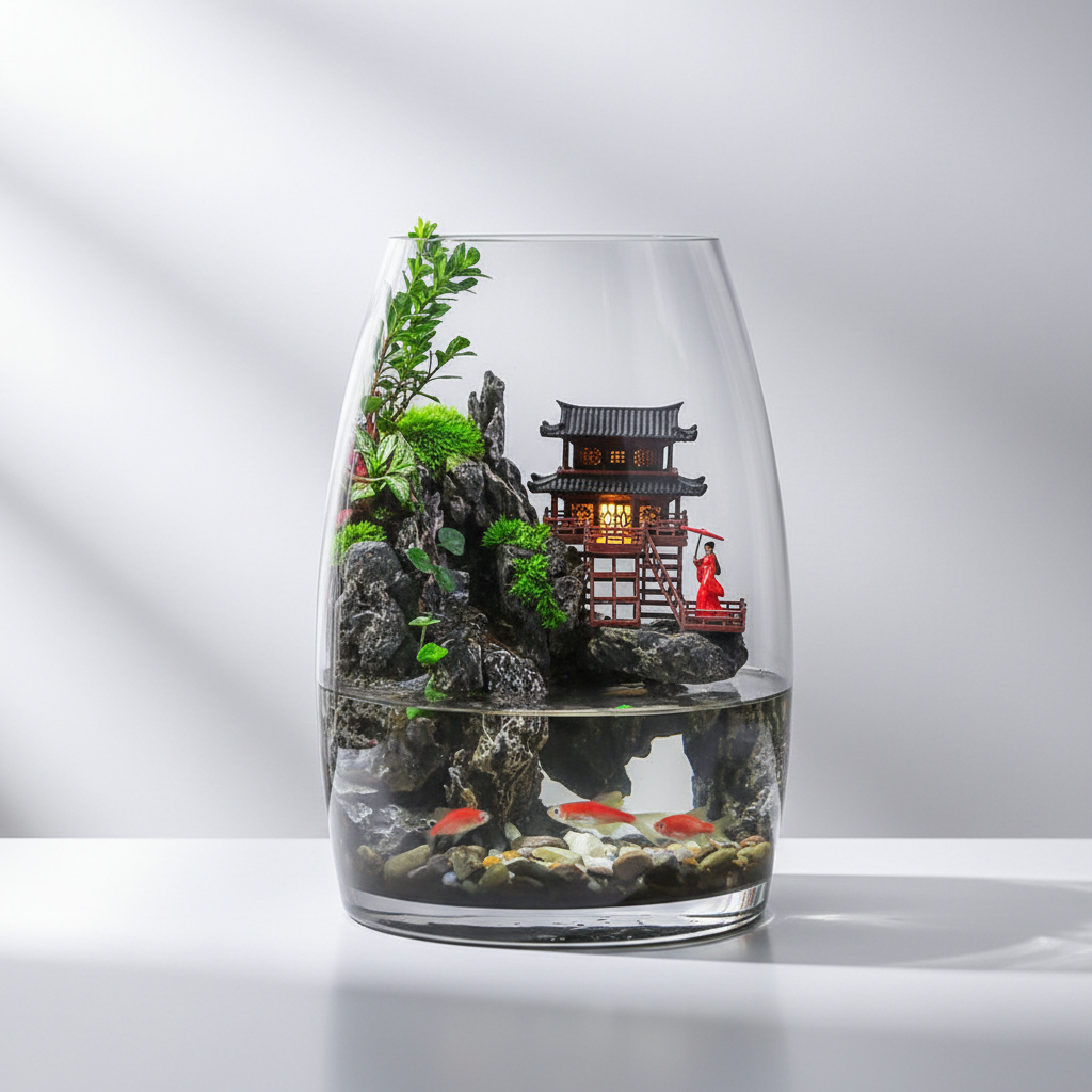 Zen Pagoda Mini Paludarium [Including Internal Plants + Decoration]