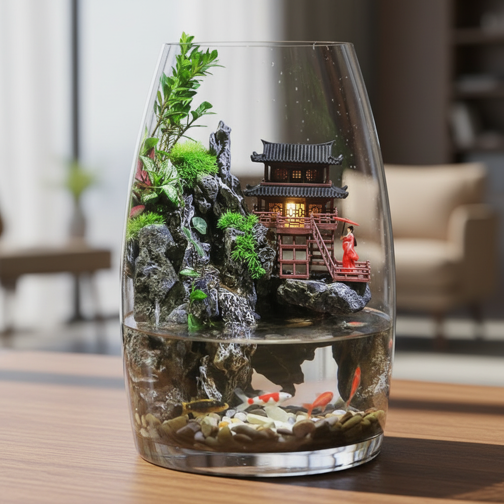 Zen Pagoda Mini Paludarium [Including Internal Plants + Decoration]