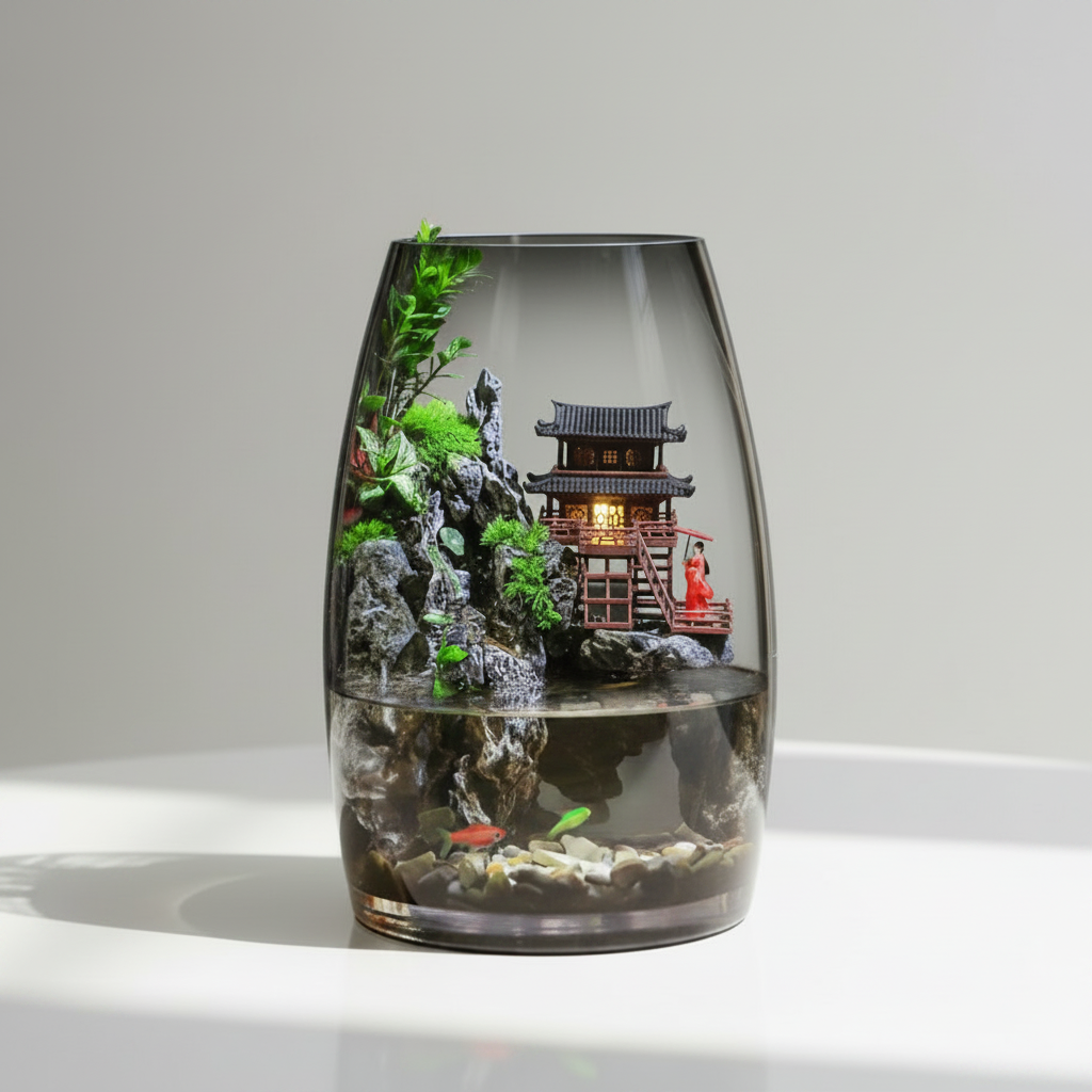 Zen Pagoda Mini Paludarium [Including Internal Plants + Decoration]