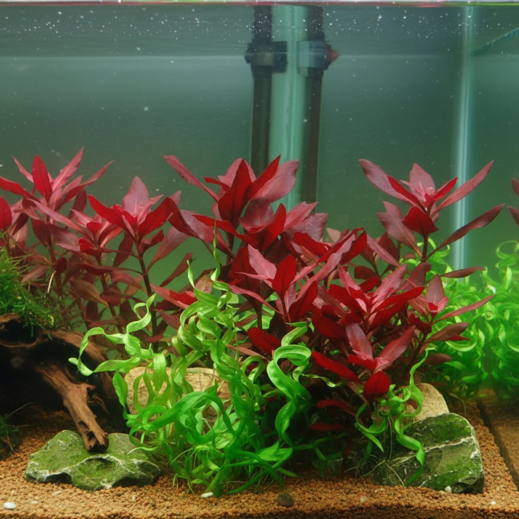 Ludwigia Super Red Mini root and stem base shown on white background