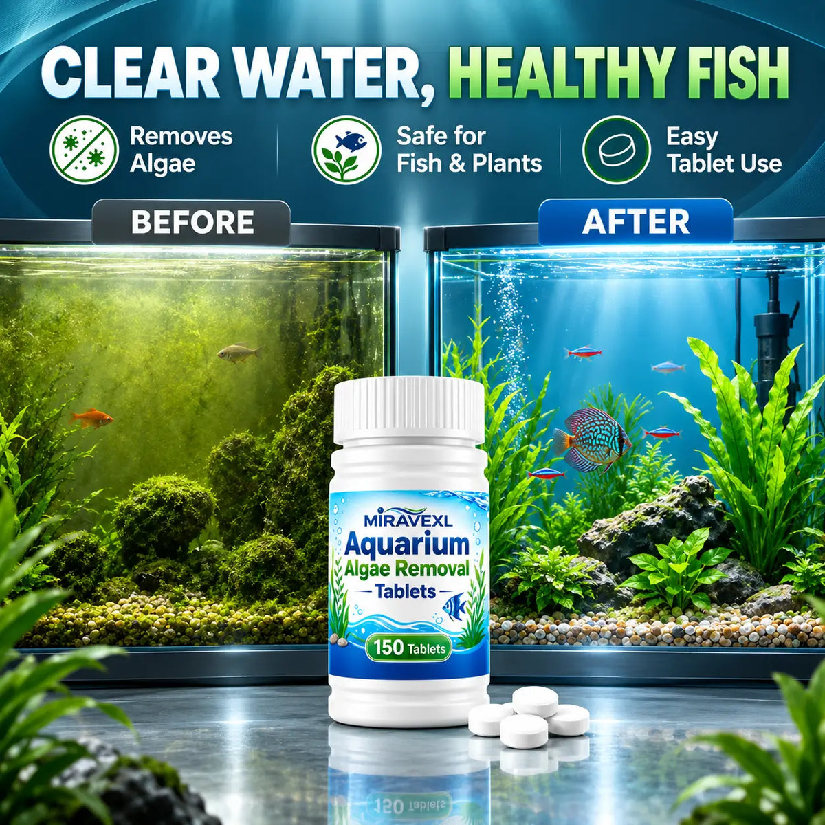 Aquarium Algae Removal Tablets — 150 Pack
