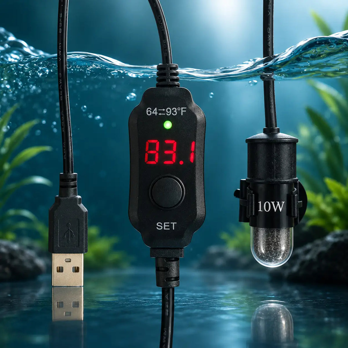 Mini Aquarium Heater 10W USB — Adjustable LED Display Thermostat