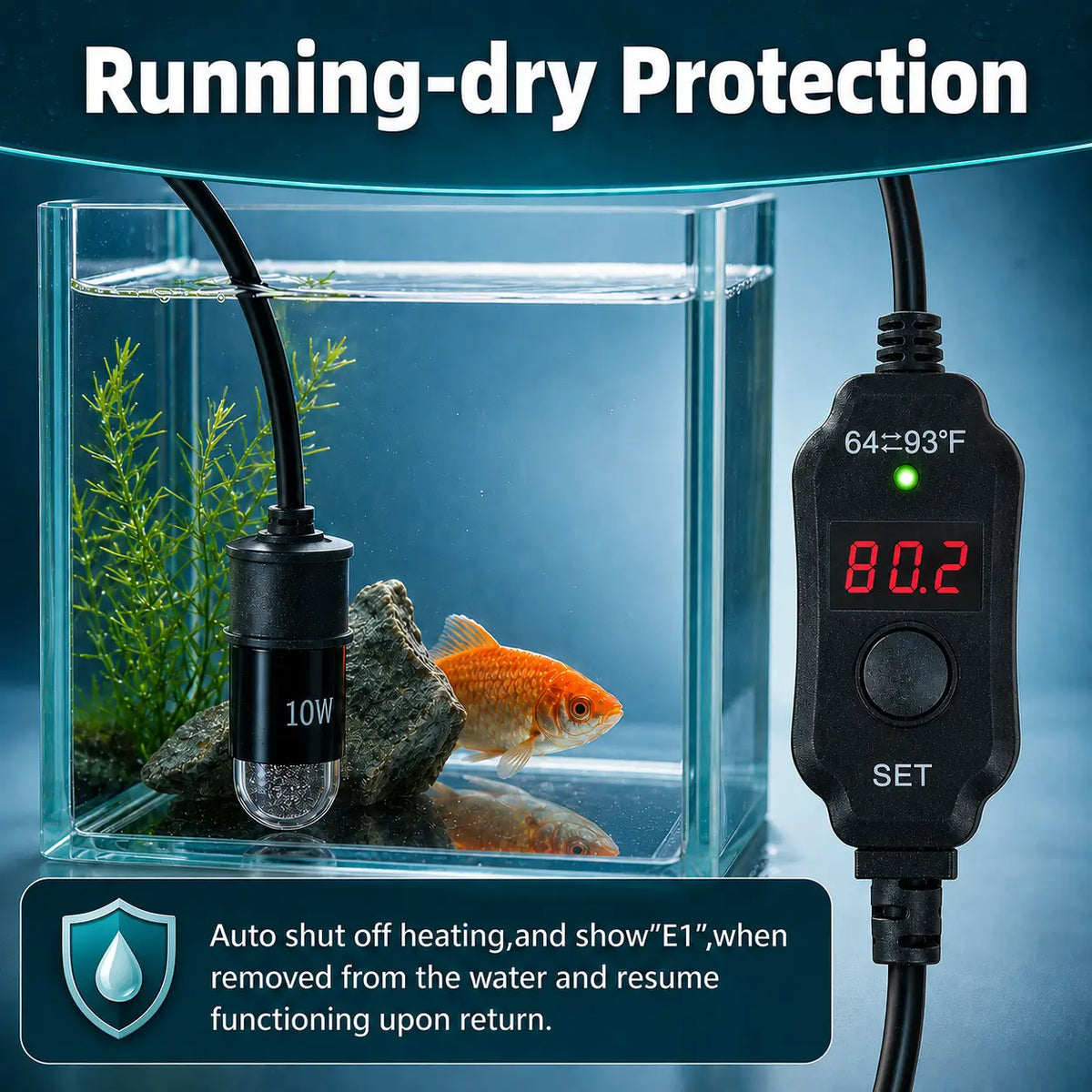Mini Aquarium Heater 10W USB — Adjustable LED Display Thermostat