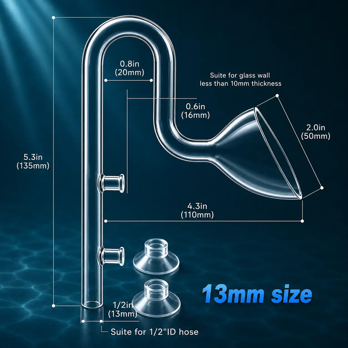 Mini Glass Lily Pipe 10/13/17mm — Aquarium Filter Inflow & Outflow