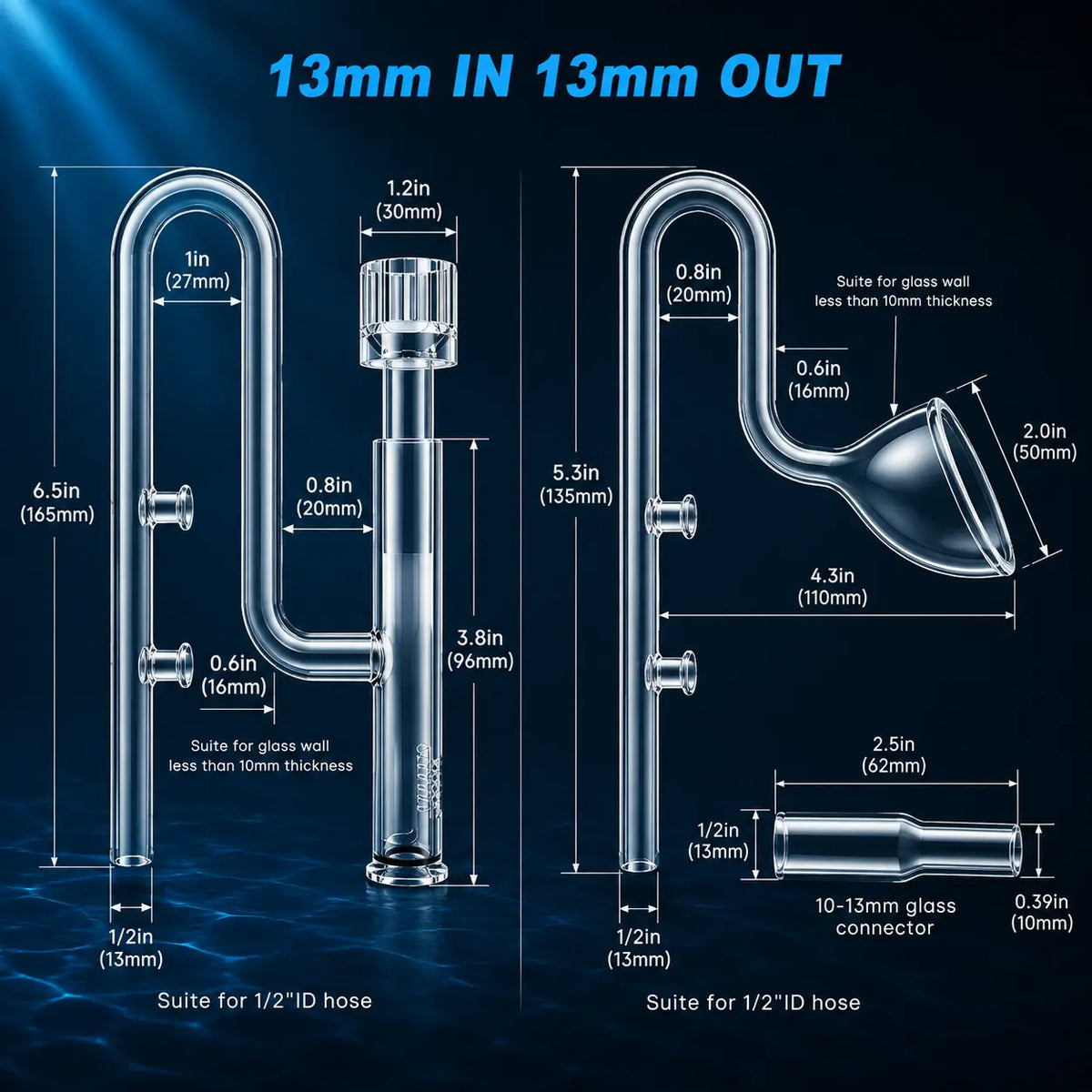 Mini Glass Lily Pipe 10/13/17mm — Aquarium Filter Inflow & Outflow