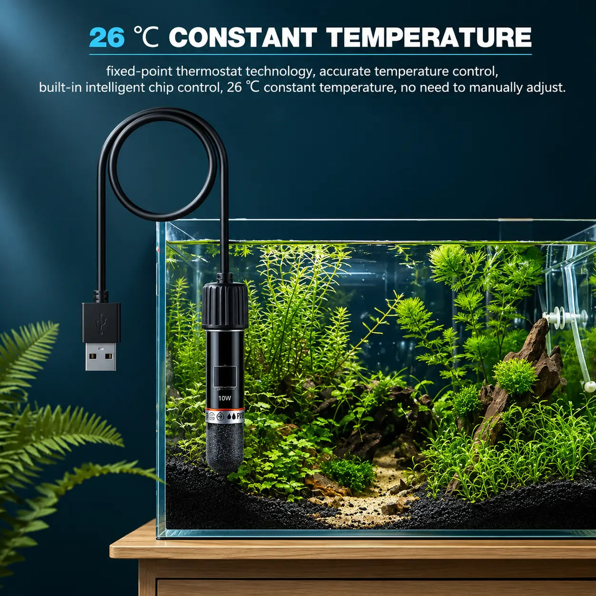Mini Submersible Aquarium Heater — USB, Constant Temperature