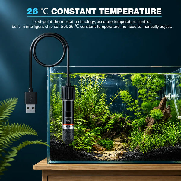 Mini Submersible Aquarium Heater — USB, Constant Temperature