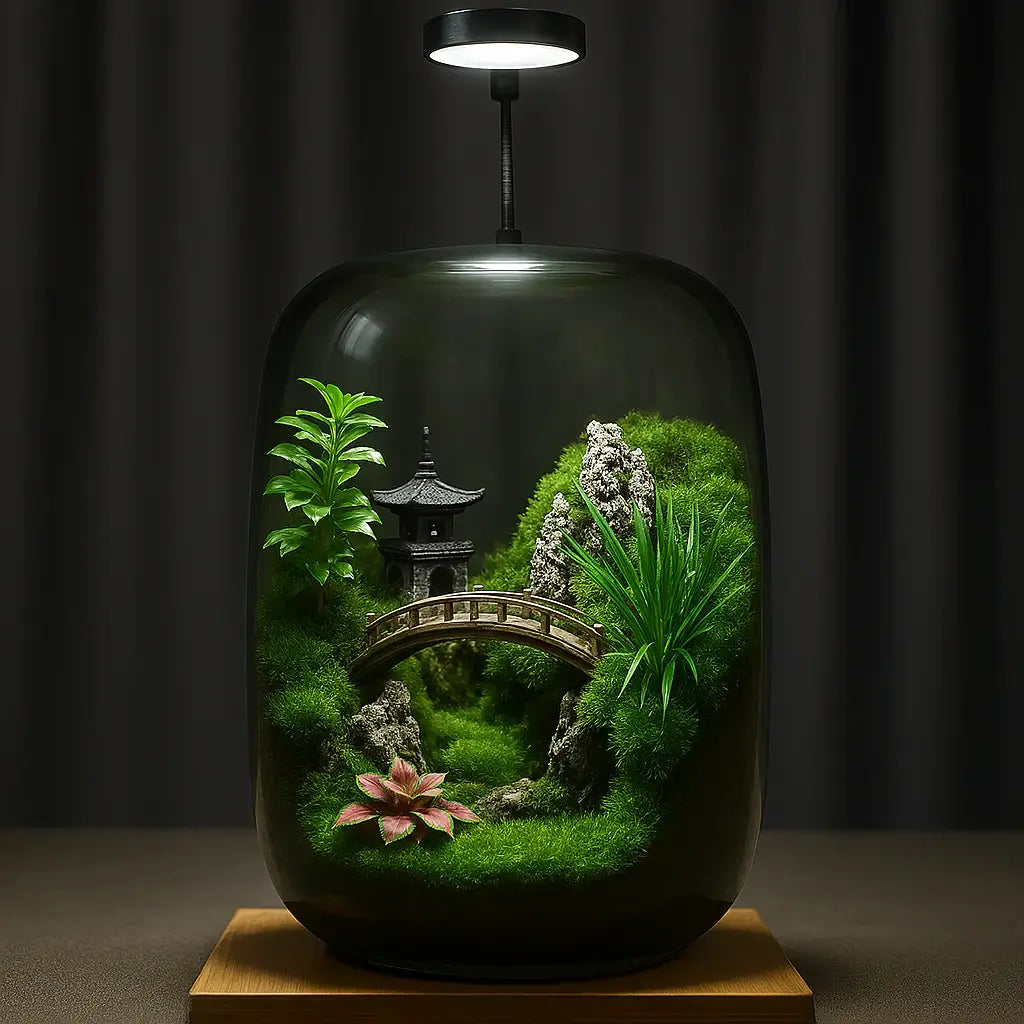Pavilions Moss Microecological Landscape displayed on a tabletop as a desktop terrarium centerpiece