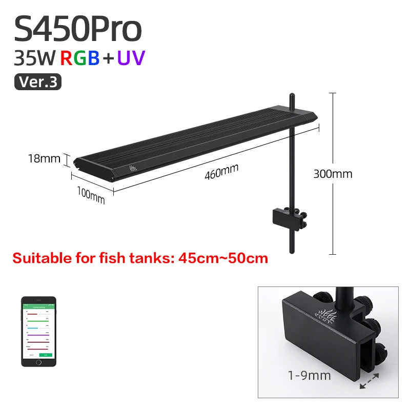 WEEK AQUA S Series RGB+UV Aquarium Light | Full-Spectrum Plant Growth LED with APP Control, Timer & Dimming