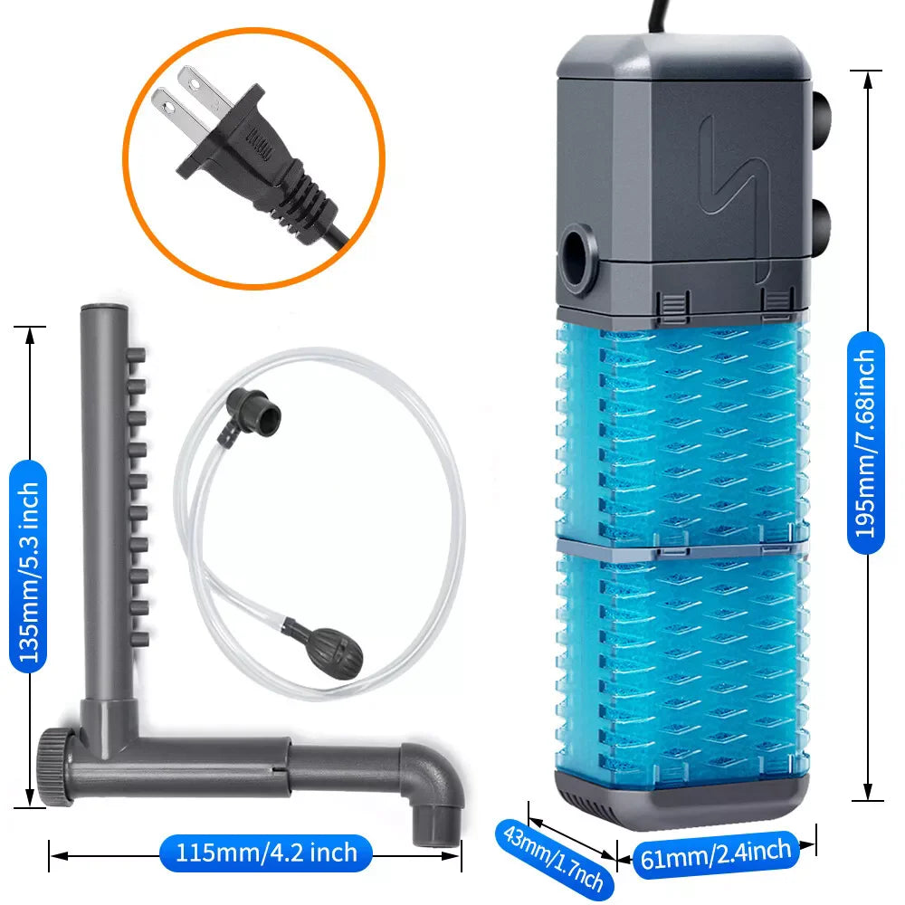 4-in-1 Submersible Aquarium Filter & Water Pump, 800L/H