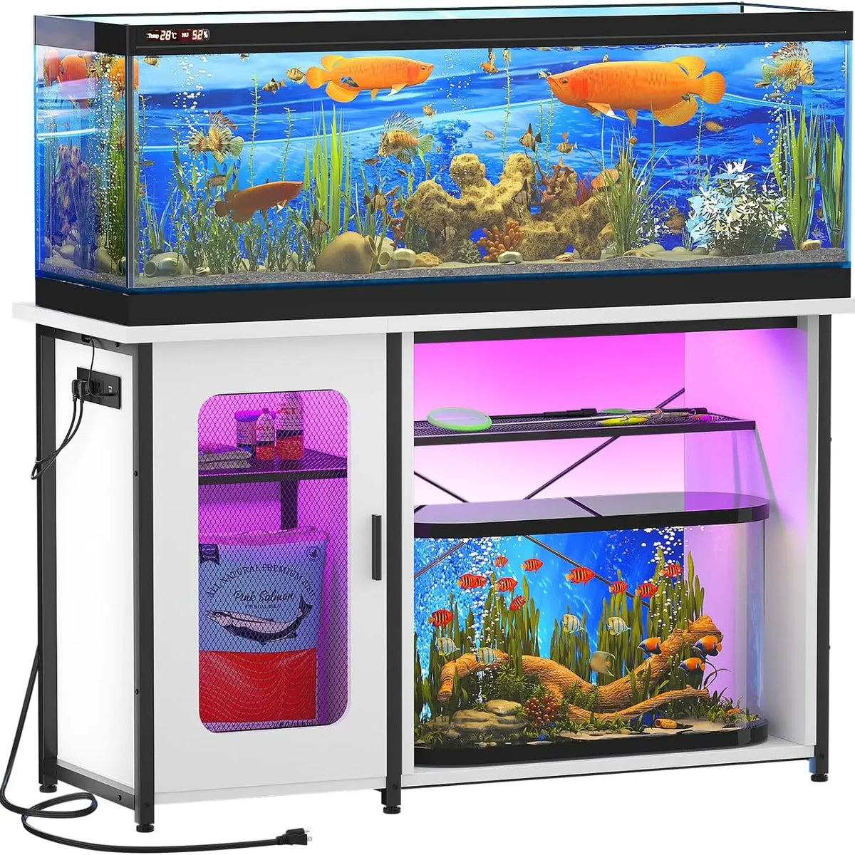 55-75 Gallon Heavy Duty Metal Aquarium Stand w/ Power Outlets & LED Light