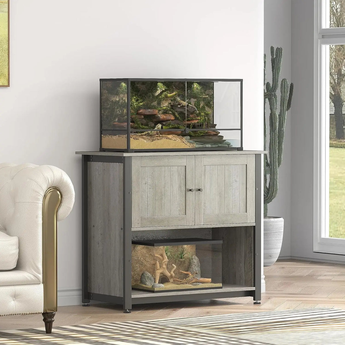 Metal Fish Tank Stand with Cabinet for Accessory Storage