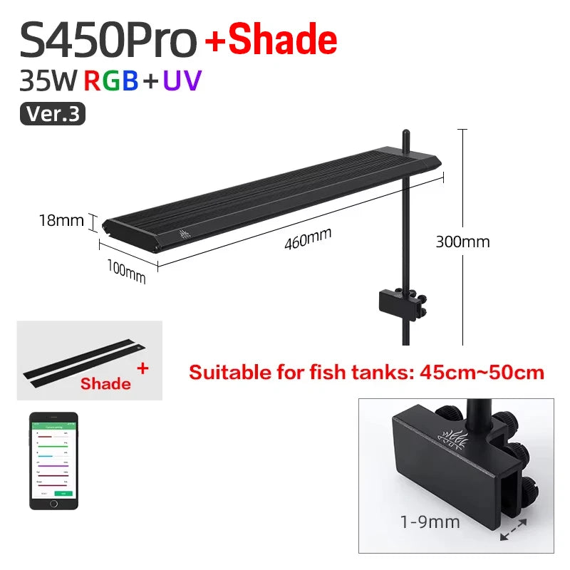 WEEK AQUA S Series RGB+UV Aquarium Light | Full-Spectrum Plant Growth LED with APP Control, Timer & Dimming