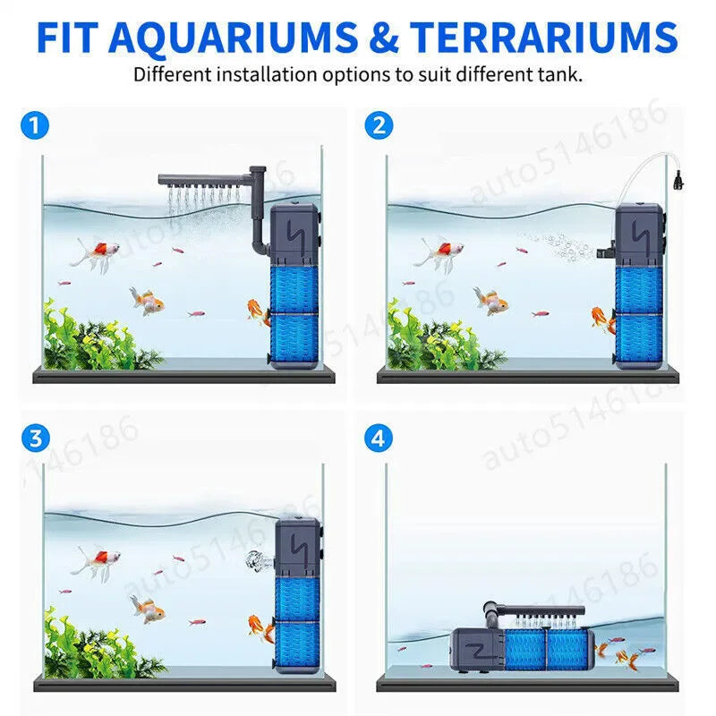 4-in-1 Submersible Aquarium Filter & Water Pump, 800L/H