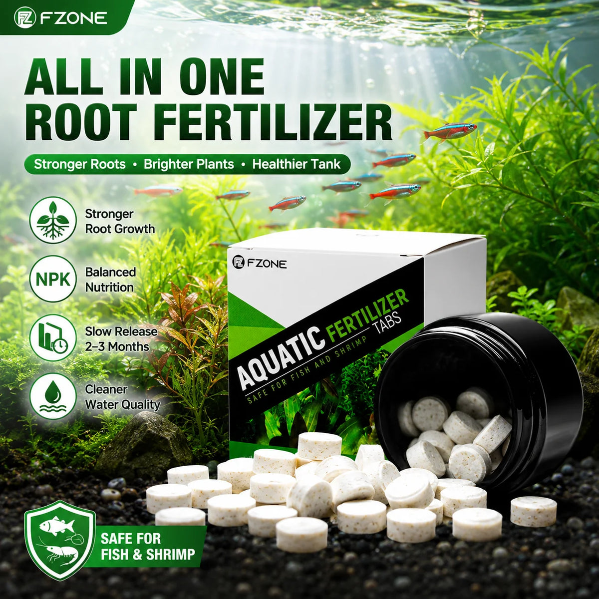 FZONE Aquarium Root Tabs — All-in-One Slow-Release Plant Fertilizer (56 Tabs)