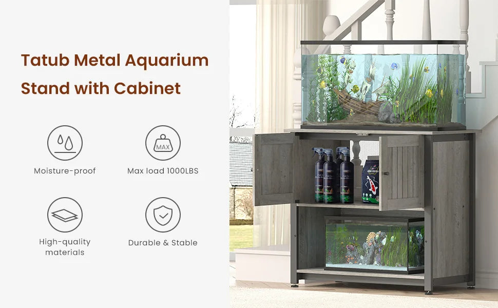 Metal Fish Tank Stand with Cabinet for Accessory Storage