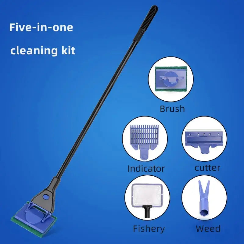 fish tank cleaning accessories 5-in-1 Aquarium Algae Knife with Long Handle — Multi-Tool Cleaning Set
