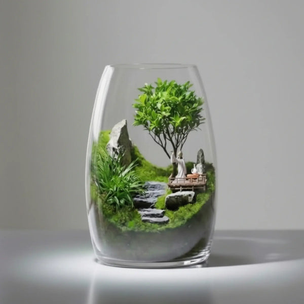 Sea Clouds Moss Micro-Landscape full view showing wave-like moss formations in glass terrarium