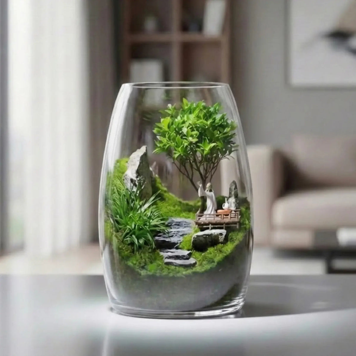 Sea Clouds Moss Micro-Landscapes complete set including internal plants and wave decoration