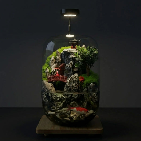 Serenity Zen Garden Aquarium detail view of internal plants and miniature terrain features