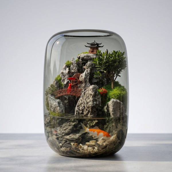 Serenity Zen Garden Desktop Aquarium - Miniature Asian Landscape Terrarium | Self-Sustaining Glass Ecosystem