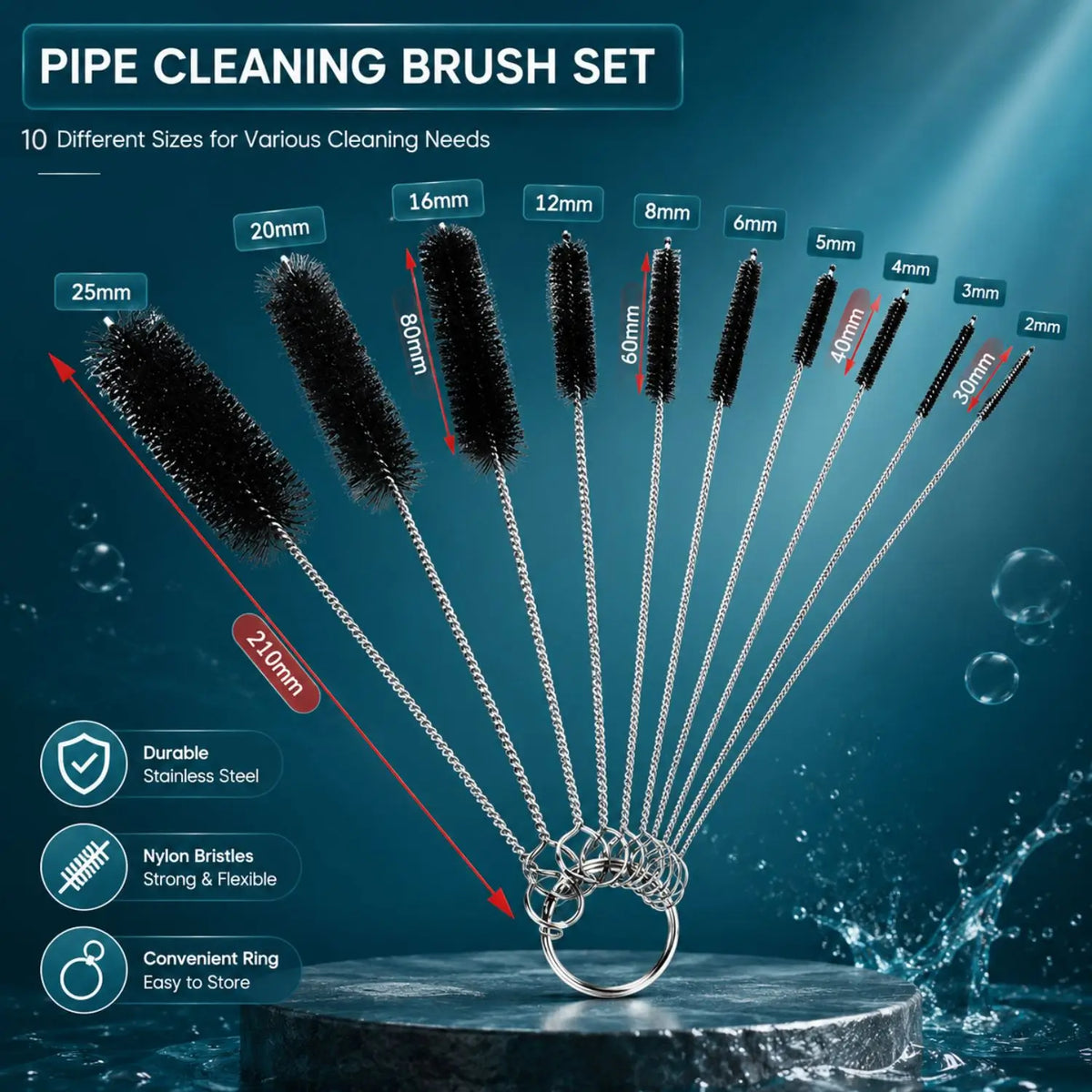 Twin Cleaning Brush for Aquarium Pipe & Tubing — Multiple Sizes
