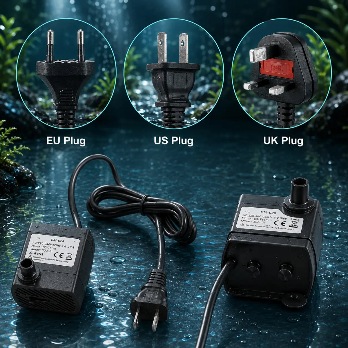 Ultra-Quiet Submersible Water Pump 2W/4W for Aquarium & Fountain