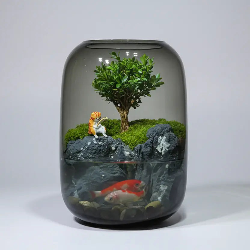 Veridian Haven Microlandscape side angle showing full terrarium container and plant layout
