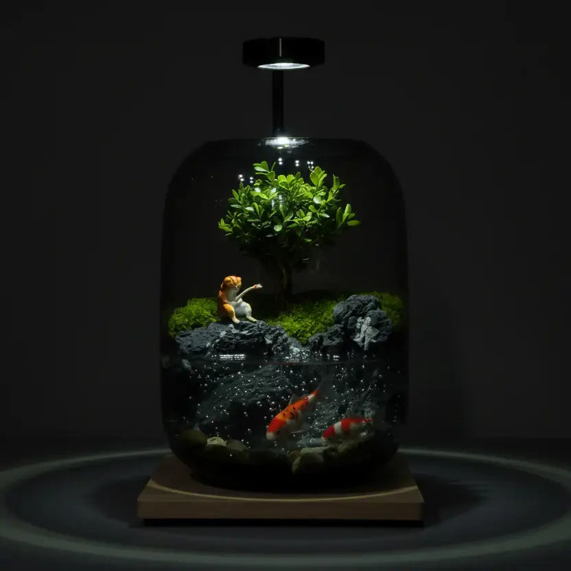 Veridian Haven Microlandscape displayed on a tabletop as a lush green desktop terrarium