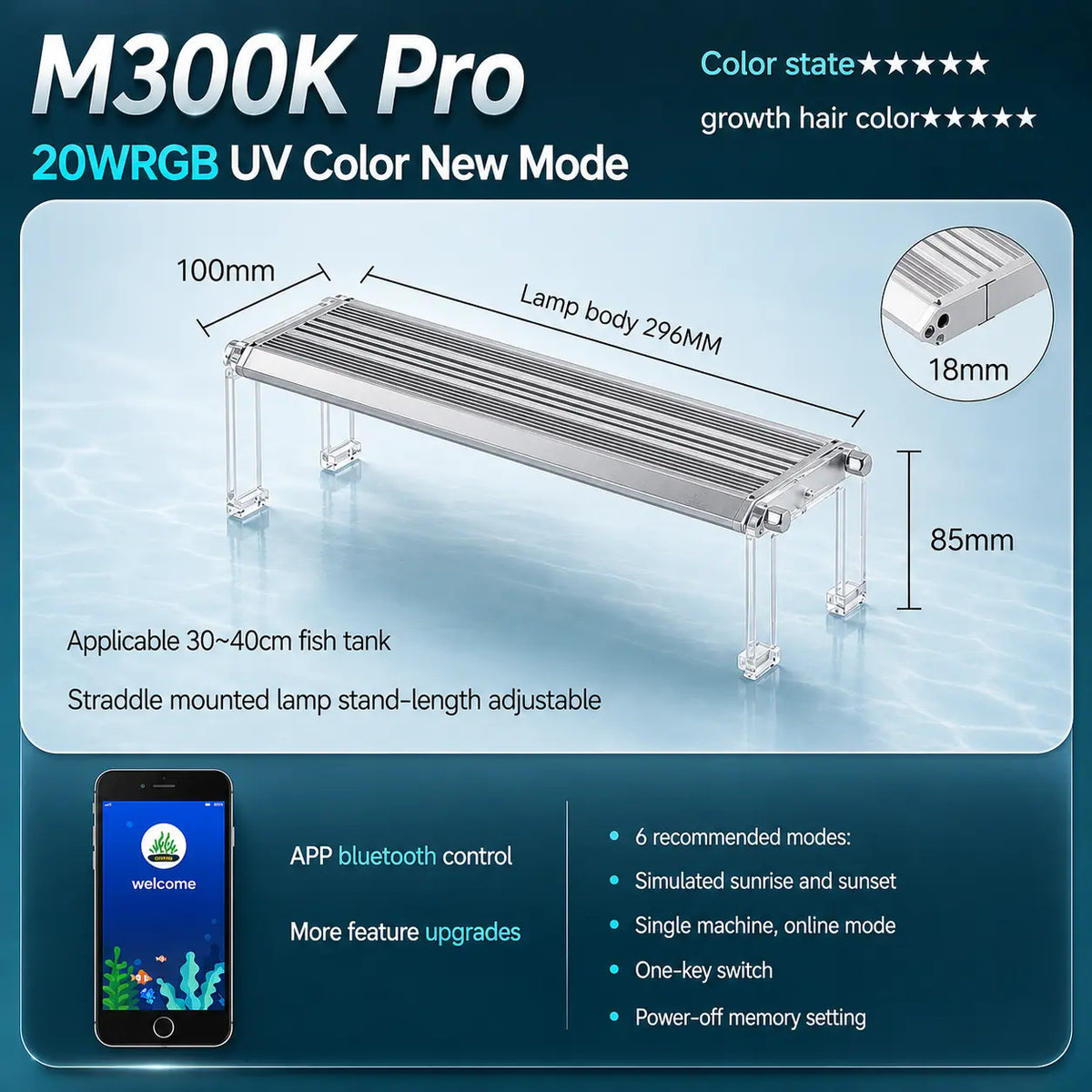 WEEK AQUA M Series LED Aquarium Light — App Control for Planted Tank